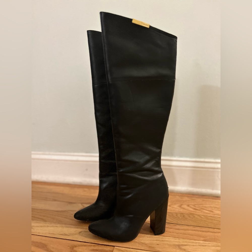 Calvin Klein Knee High Leather Boots with Heel - 6.5